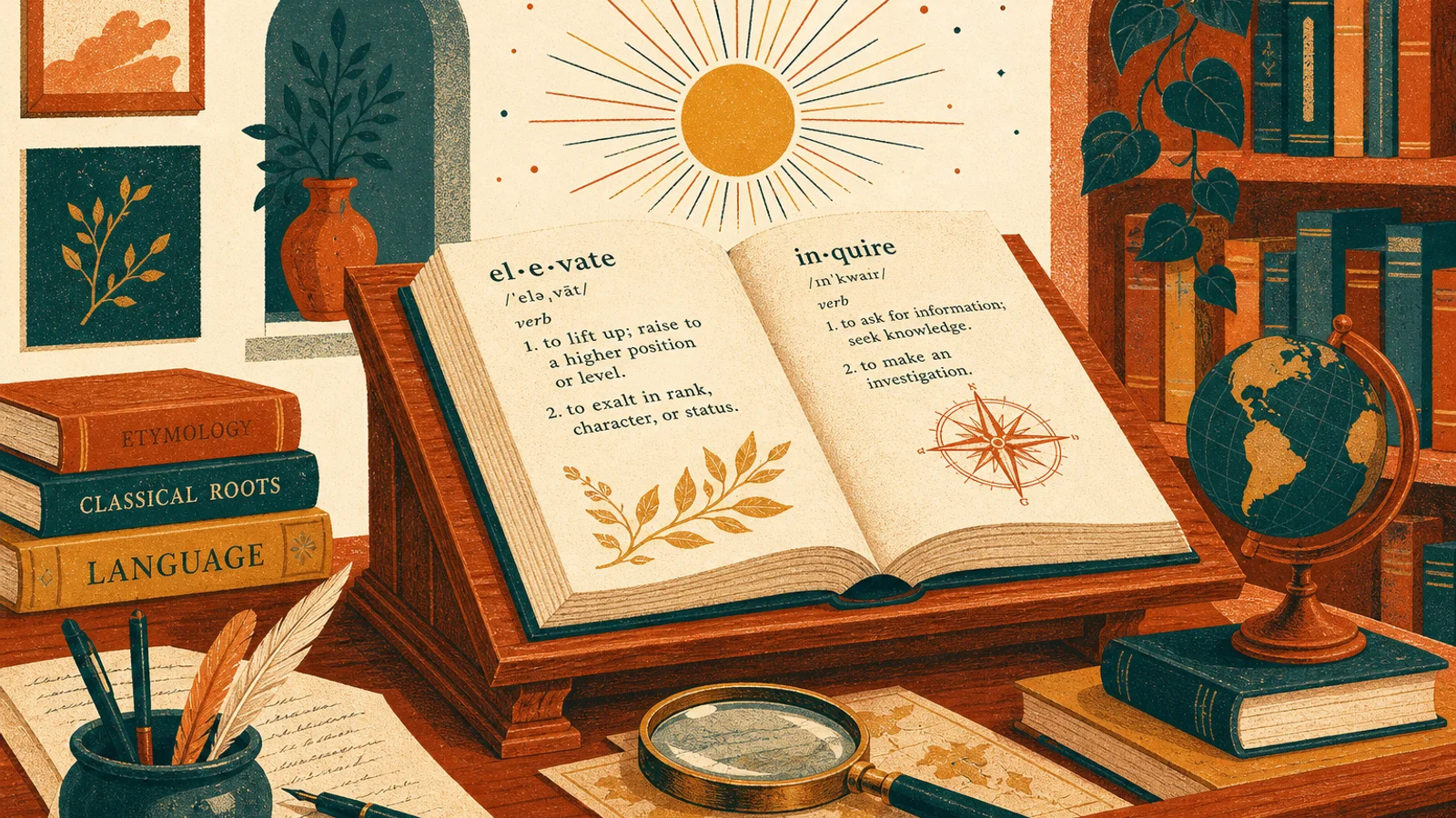 Ilustración de cabecera de la revista: una brújula editorial junto a ventanas de chat estilizadas, en terracota y verde azulado sobre fondo crema, simbolizando la orientación de una marca dentro de las respuestas de la IA