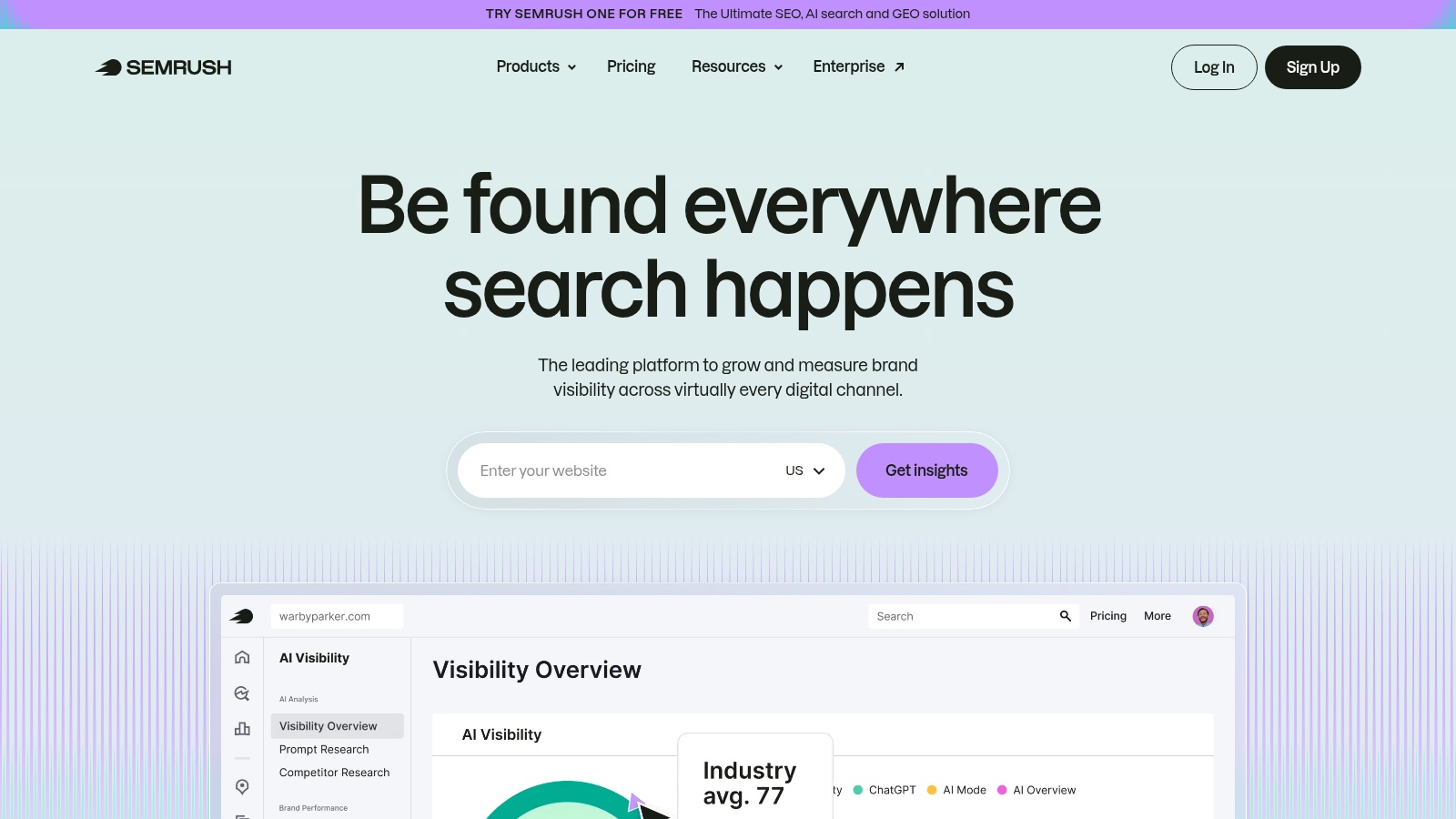 Captura de pantalla del producto Semrush